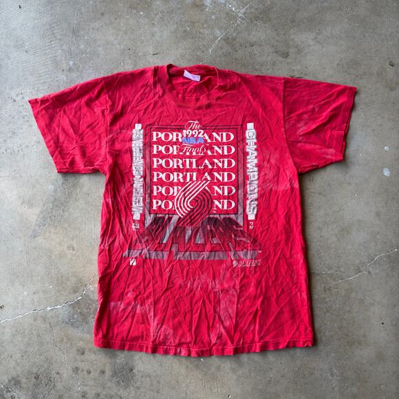 VINTAGE 90S 1992 NBA FINALS PORTLAND TRAILBLAZERS T-SHIRT GRAPHIC FITS MEDIUM - Picture 1 of 5